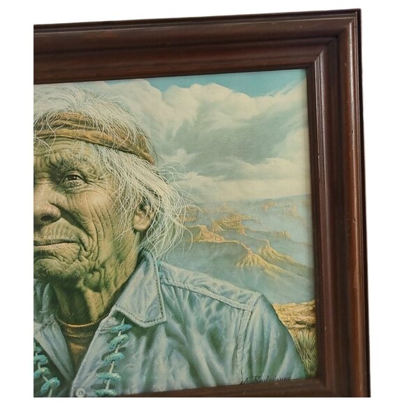 Vintage Alfredo Rodriguez Framed Print Art Of A Native American Man In Desert - Picture 5 of 11